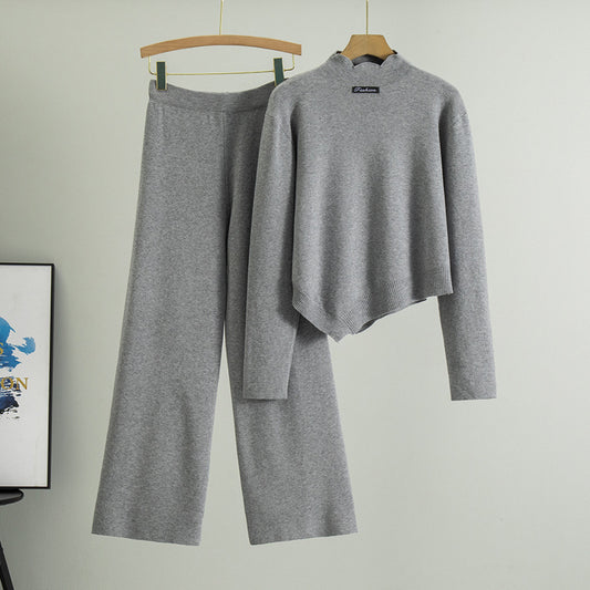 Women's Irregular High Waist Pants Knitted Two-piece