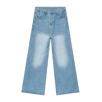 Retro Hong Kong Style Distressed Loose Wide Leg Mopping Jeans