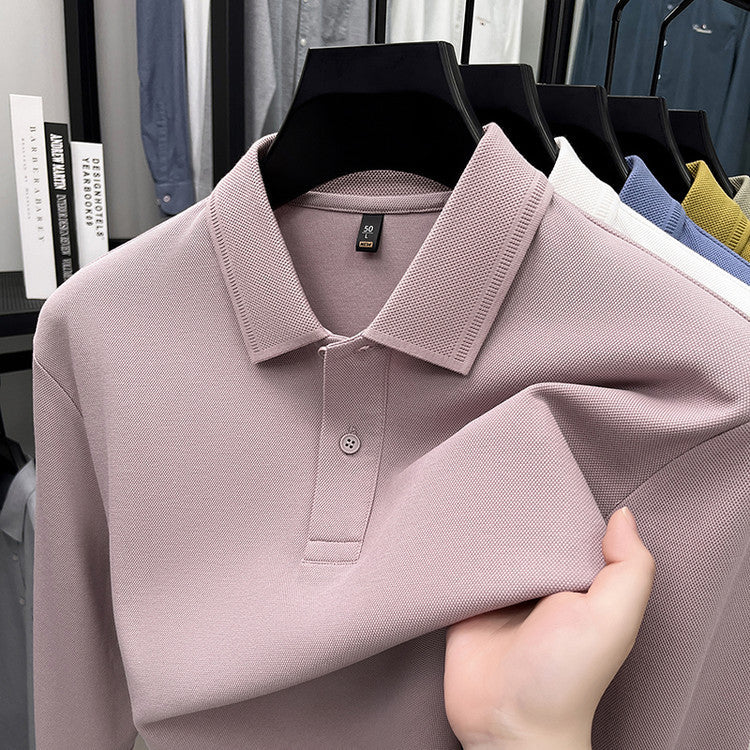 Mercerized Cotton Long-sleeved Polo Shirt Men's Spring And Autumn Casual Clothing For Middle-aged Dad Breathable Bottoming