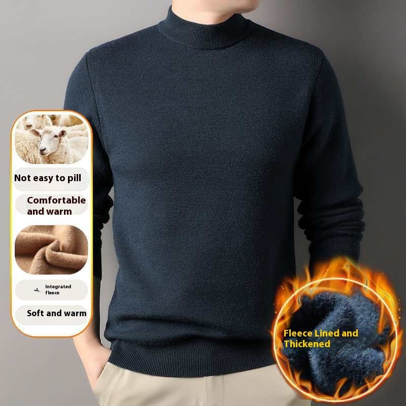 Containing Double Face Wool Leather Velvet Men's Half-high Collar Velvet Padded Sweater