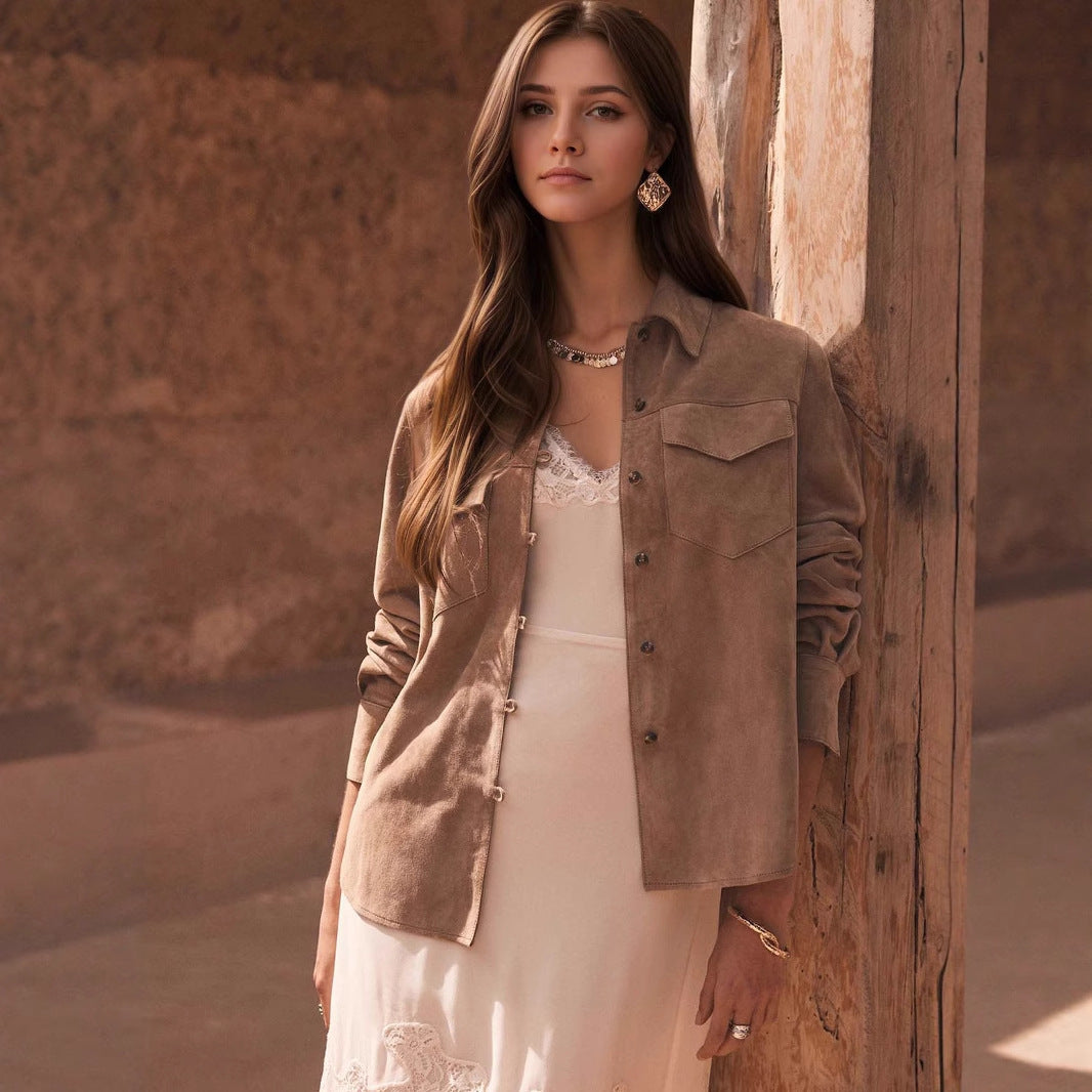 Lapel Multi-pocket Design Loose-fitting Women's Jacket