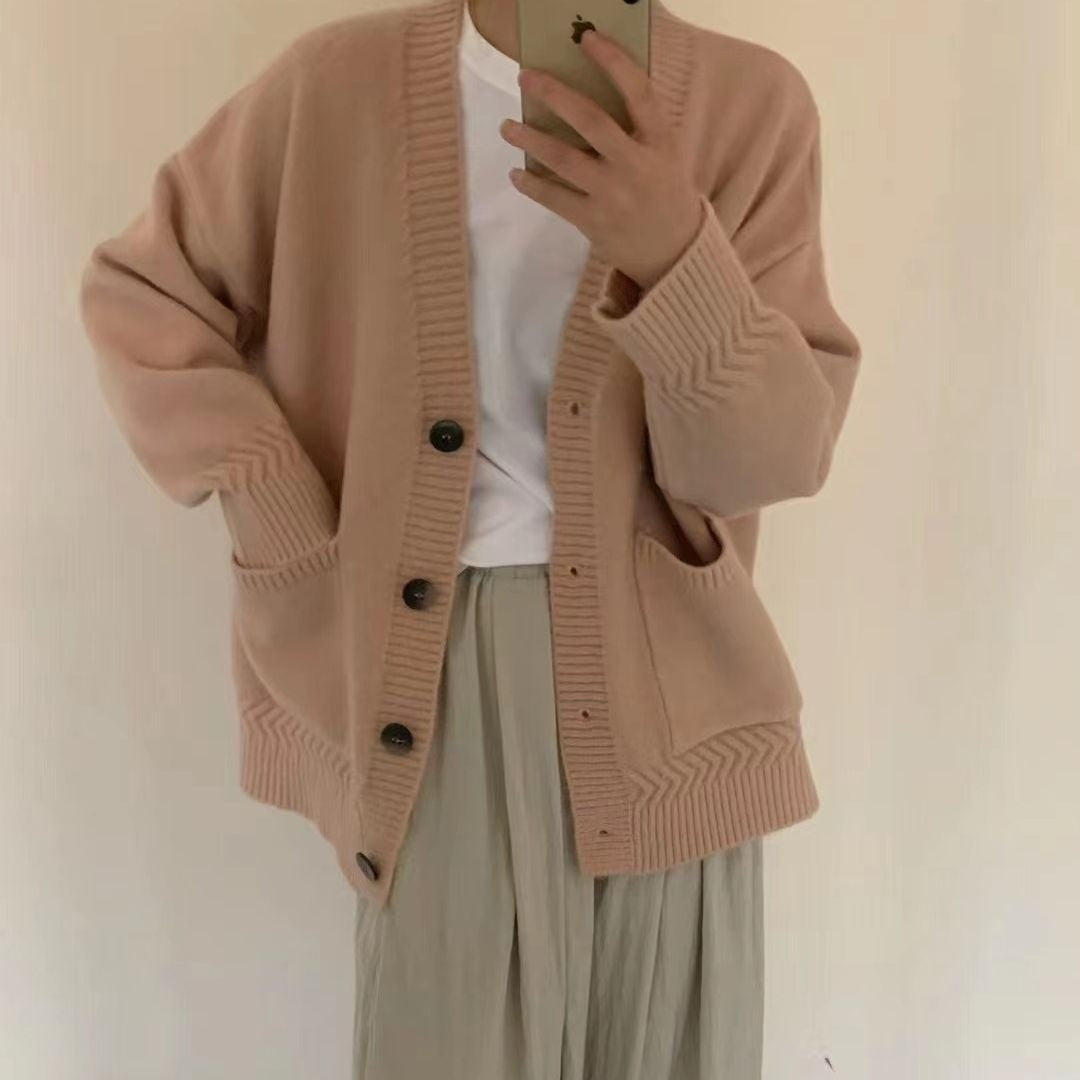 Twist Pocket Women's High-grade Loose Soft Glutinous Sweater Coat