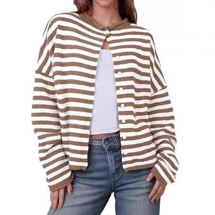 European And American Commuters' Knitted Shirt Soft Glutinous Stripes