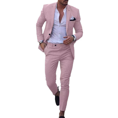 Men's Two-piece Suit One Button Linen Cotton Linen Solid Color