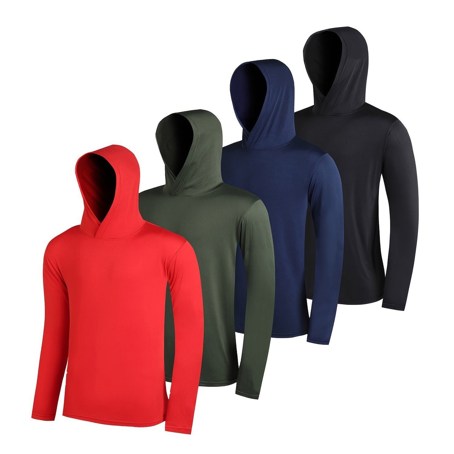4-piece Men's Lightweight Hoodie Elastic Polyester Fiber Long