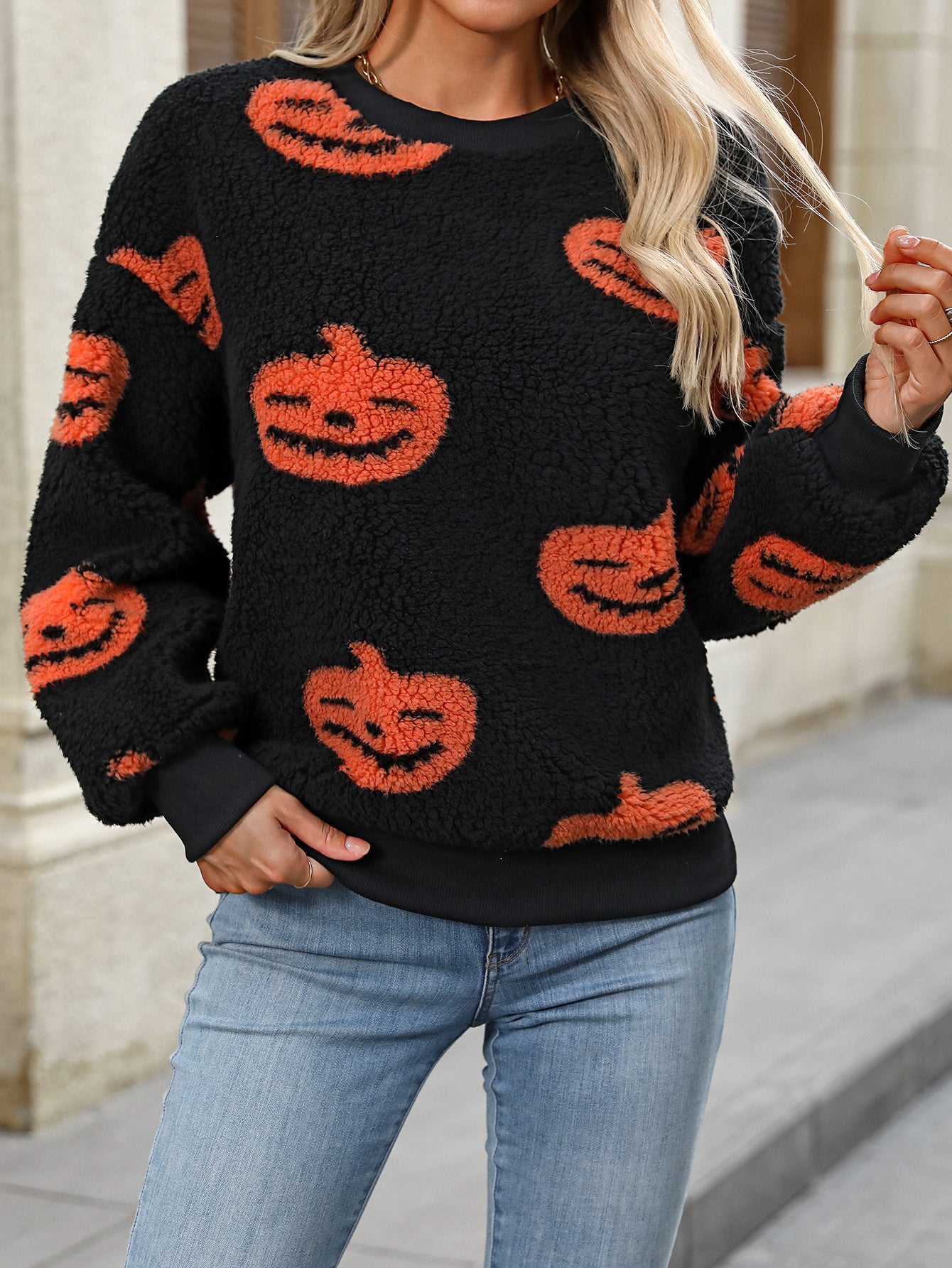 Women's Printed Plush Loose Pullover Sweatershirt