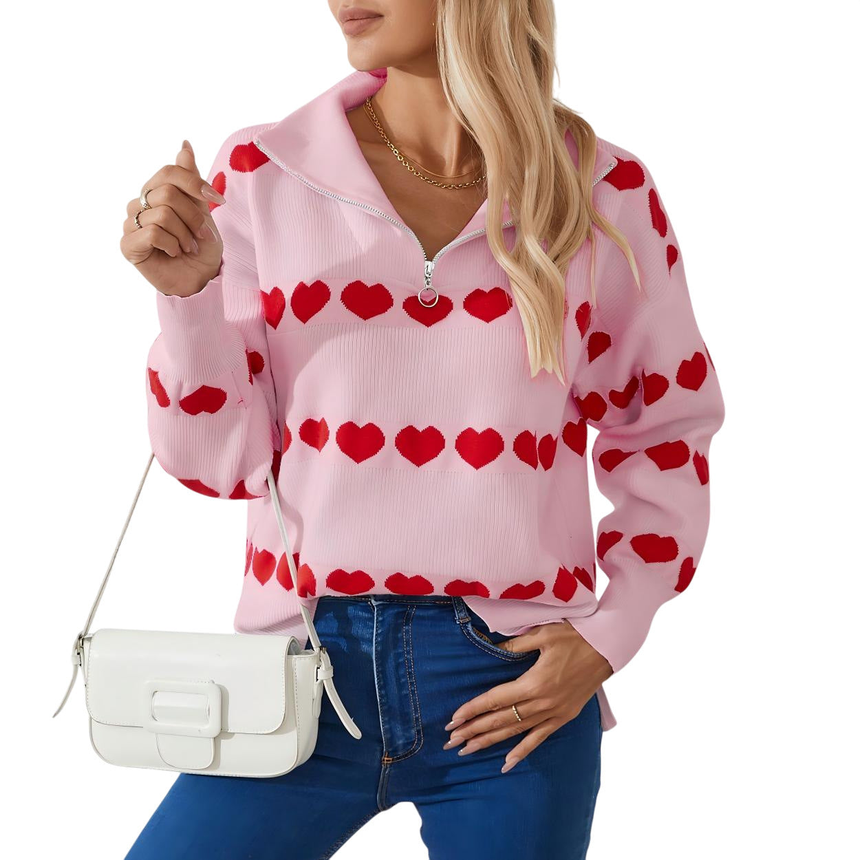 Female With Hearts Contrast Color Pullover Top
