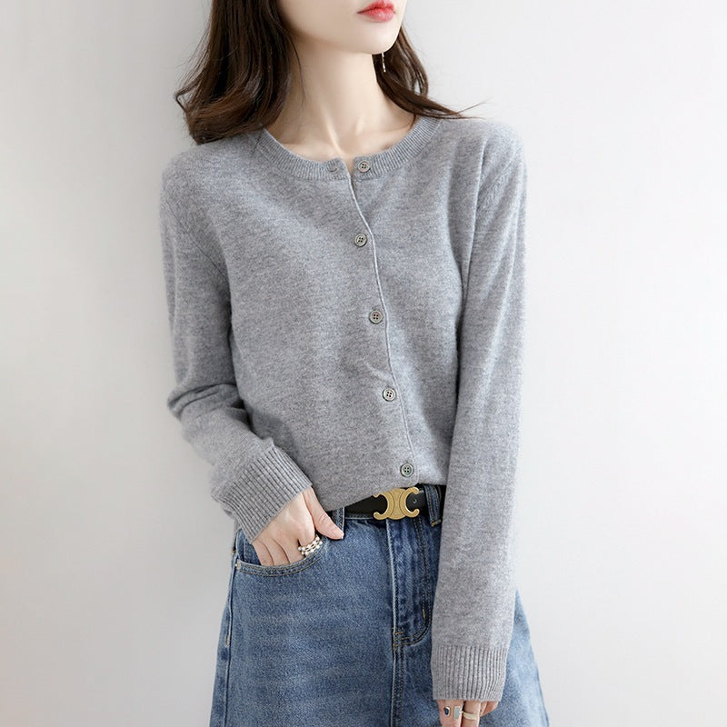 New Thin Round Neck Sweater Coat Short Outer Tops