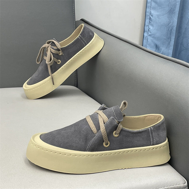 Japanese-style Retro Breathable Sneakers Men's Thick-soled Design Suede