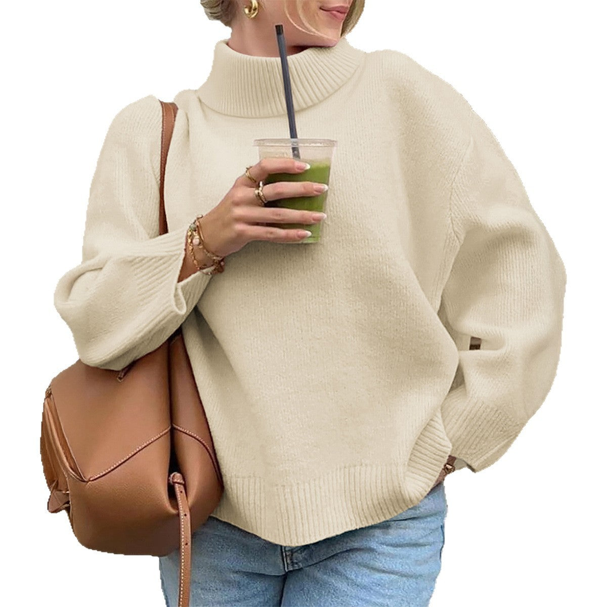 Casual Woolen Solid Color Long-sleeved Sweater