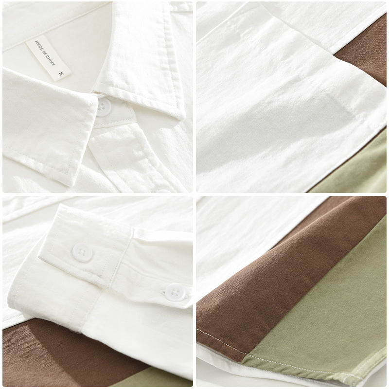 Men's Stitching Long-sleeved Shirt Fashion Cotton Casual All-match Artistic Loose Top