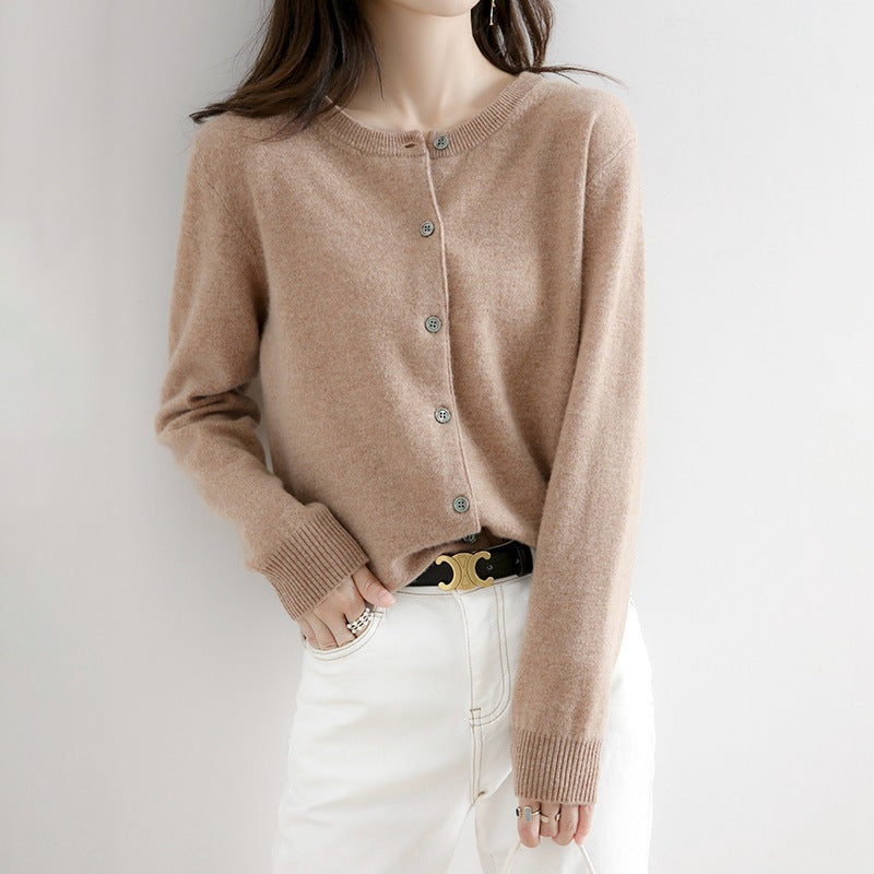 New Thin Round Neck Sweater Coat Short Outer Tops