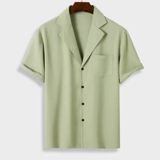 Men's Short-sleeved Striped Lapel Fashion Printed Shirt