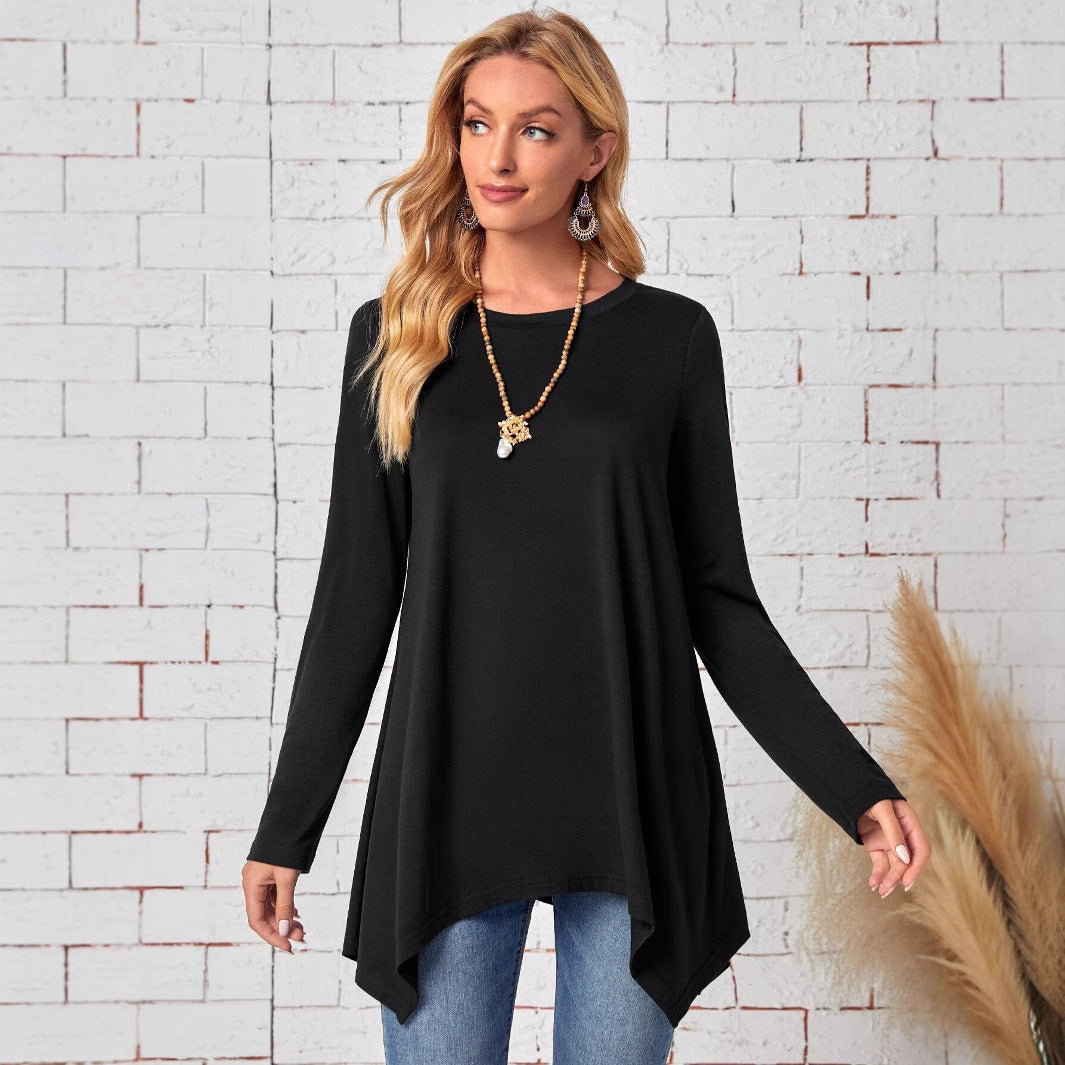 Long Sleeve Irregular Fashion Round Neck Top