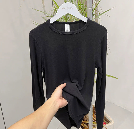 Slim Fit Slimming Round Neck Base Yoga Exercise Top Women