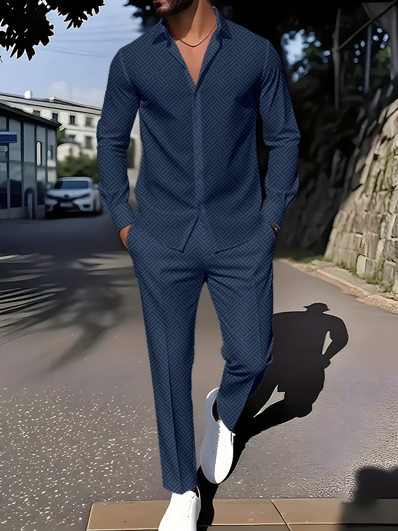 Spring And Autumn Plaid Square Grain Printing Comfortable Basic Commuting Men's Suit