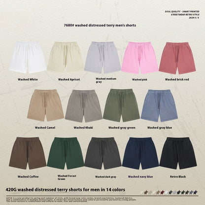 Washed Bi Pattern Dyed Vintage Terry Men's Sports Pure Cotton Shorts