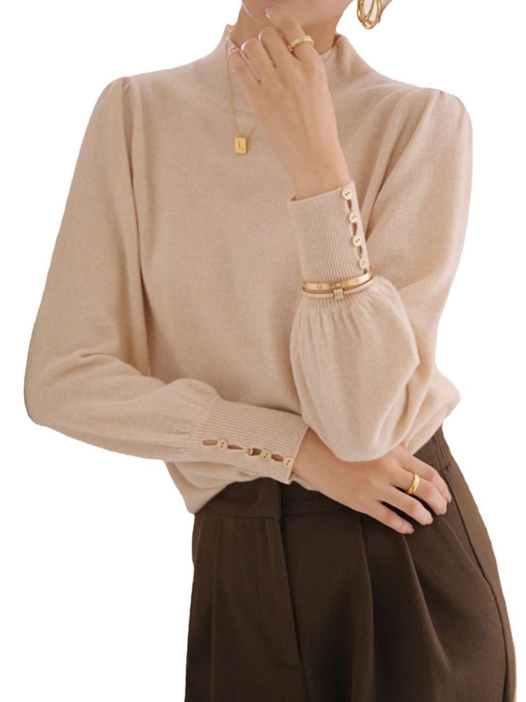 Solid Color Buttons Thin Sweater Bottoming Shirt Top
