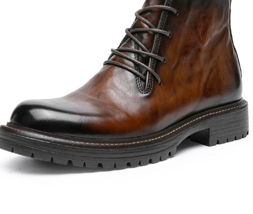 First Layer Cowhide Men's High-top Martin Boots British Formal Wear