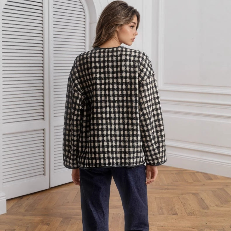 Metal Buckle Decorative Round Neck Hemming Shorts Jacket