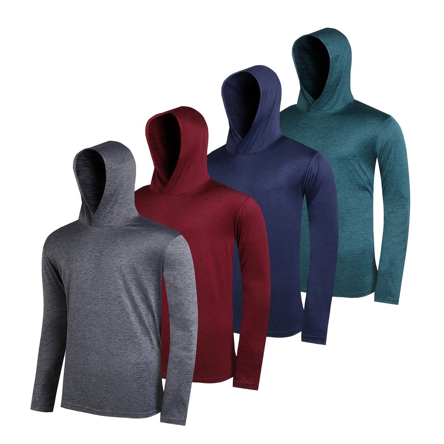 4-piece Men's Lightweight Hoodie Elastic Polyester Fiber Long