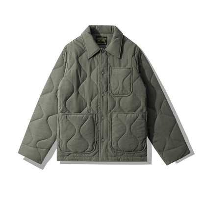 Cotton Polo Collar Jacket Cotton-padded Coat Retro Plaid Coat