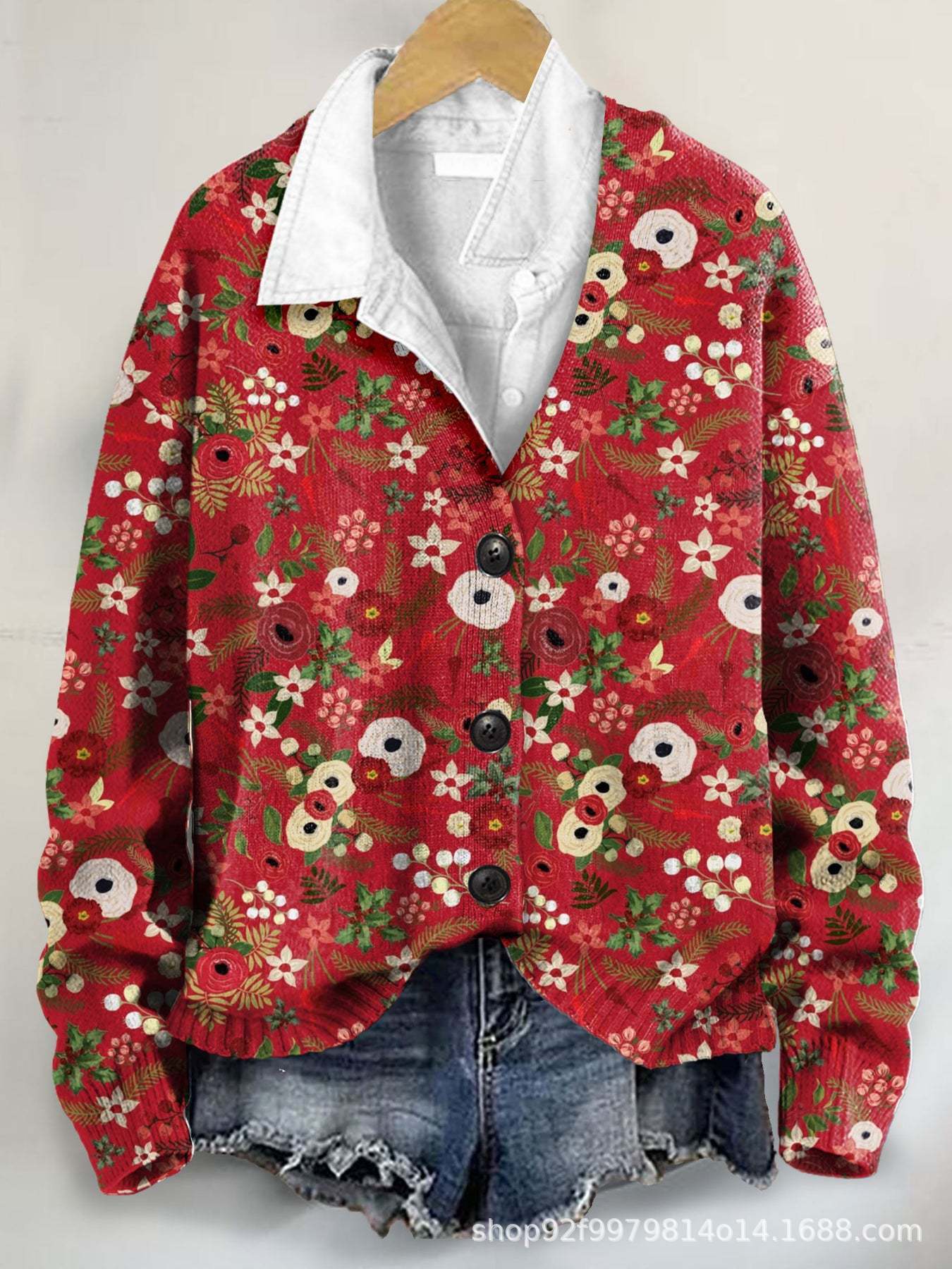 3D Flower Pattern Printing Autumn And Winter Casual Long Sleeve Coat