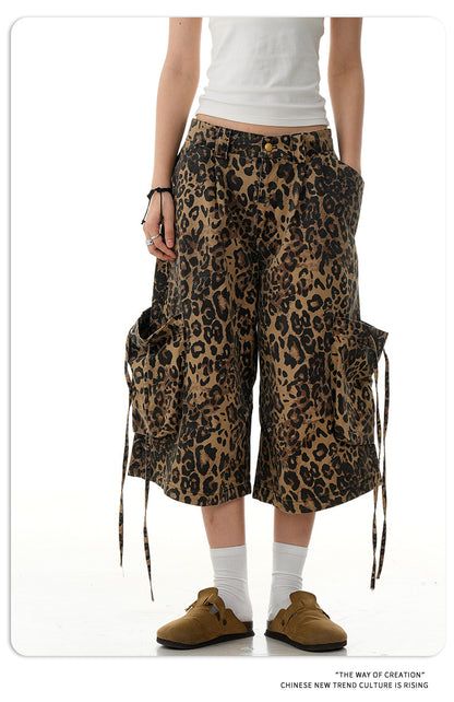 11KN American Vintage Leopard Print Loose Straight Cropped Pants