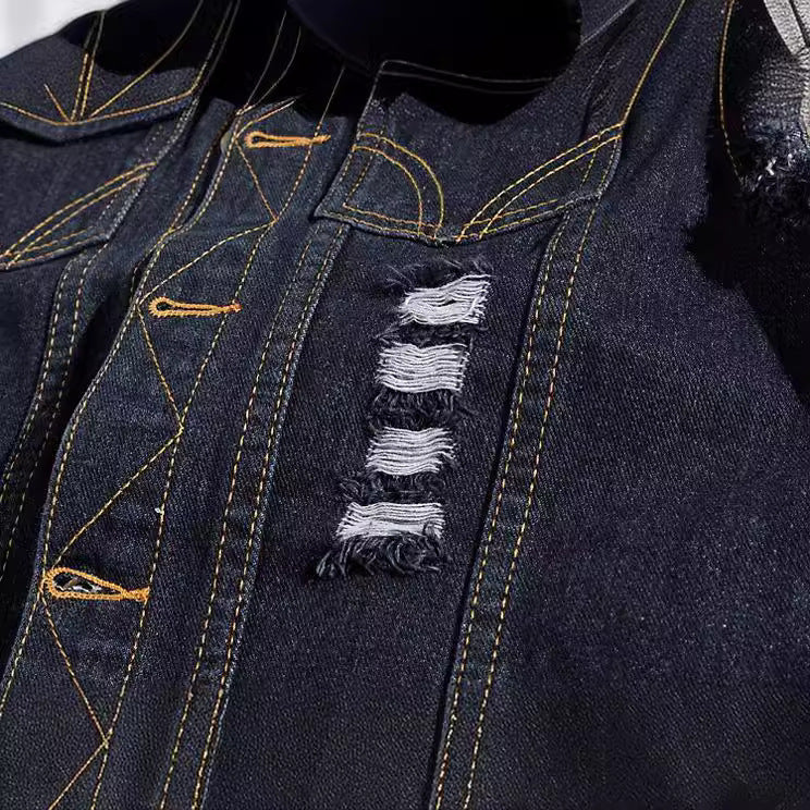 Black Denim Vest Men's Waistcoat Waistcoat Large Size Ripped Vest