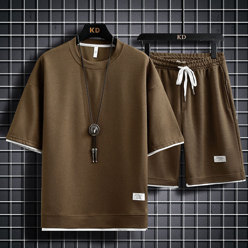 Men's Fashion Simple Short Sleeve T-Shirt Two Piece Set