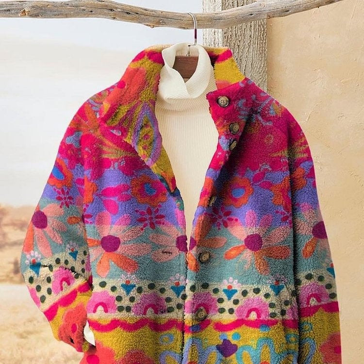 3D Pattern Flannel Coat Winter Women's Clothing